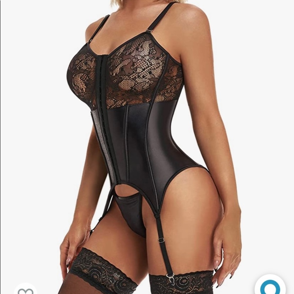 NEW Corset Set Lace Bodysuit: Black Satin Teddy Babydoll Boudoir Outfits 2XL-3XL